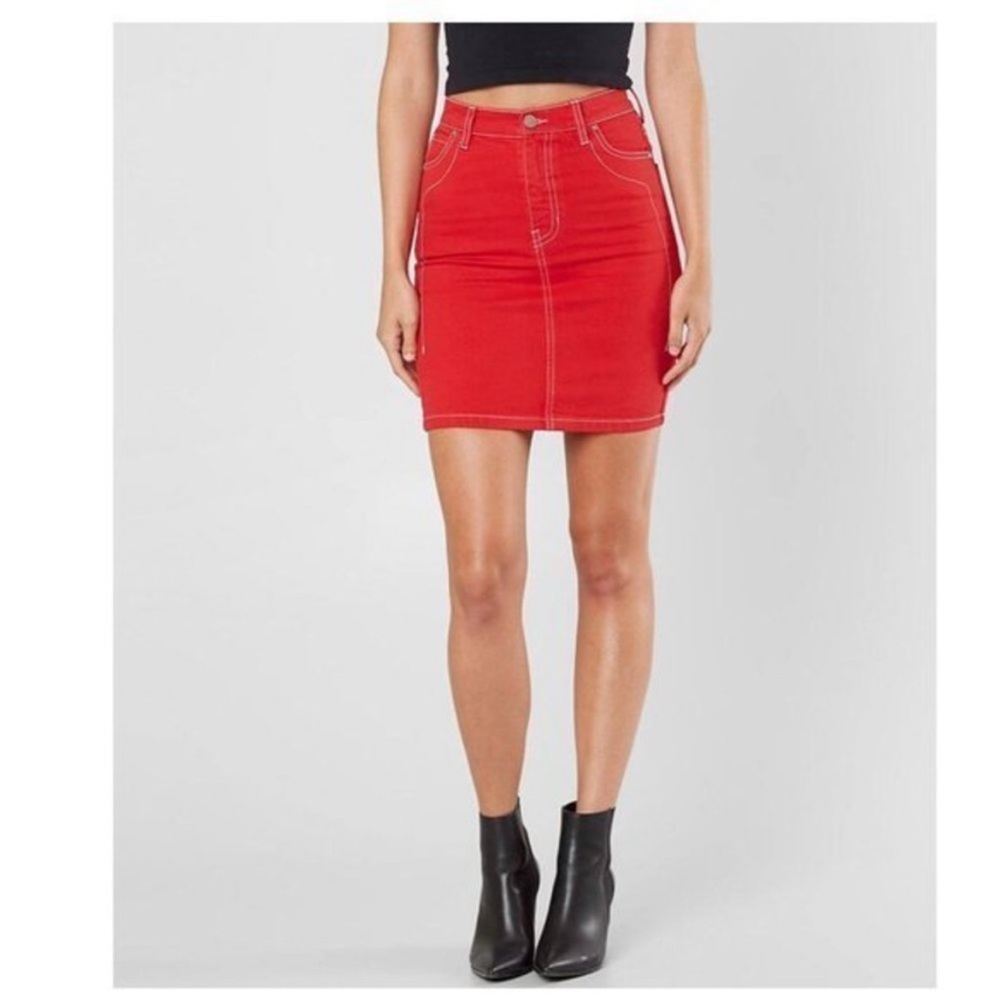 KENDALL + KYLIE Red Denim Mini Jean Skirt Size 29